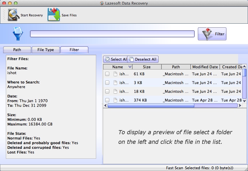 Lazesoft Mac Data Recovery 2.1 : Checking Scan Results