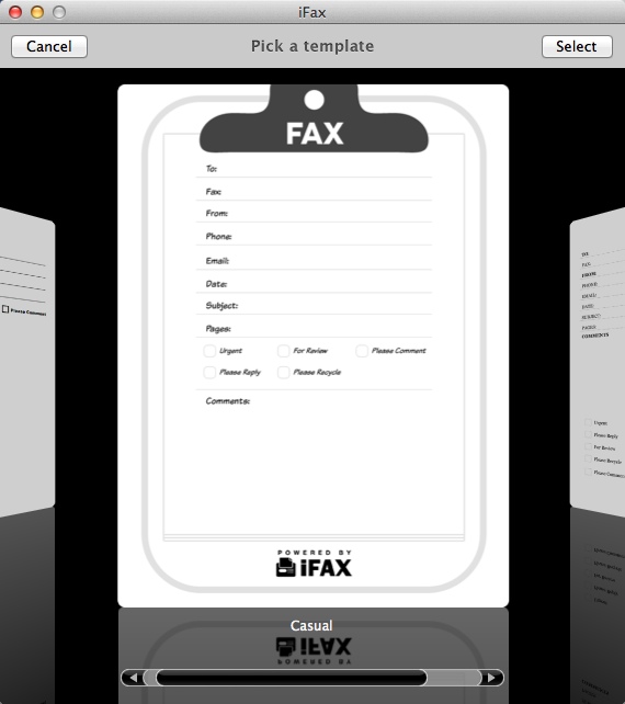 iFax 1.9 : Selecting Fax Template