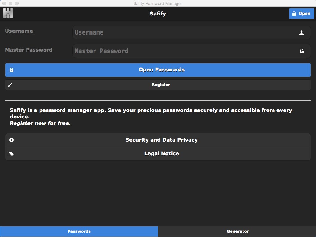 Safify Password Manager 1.0 : Main Window