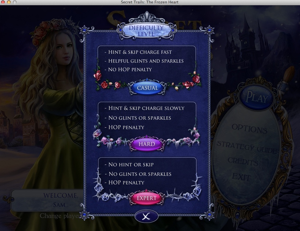 Secret Trails: Frozen Heart 2.0 : Selecting Game Difficulty
