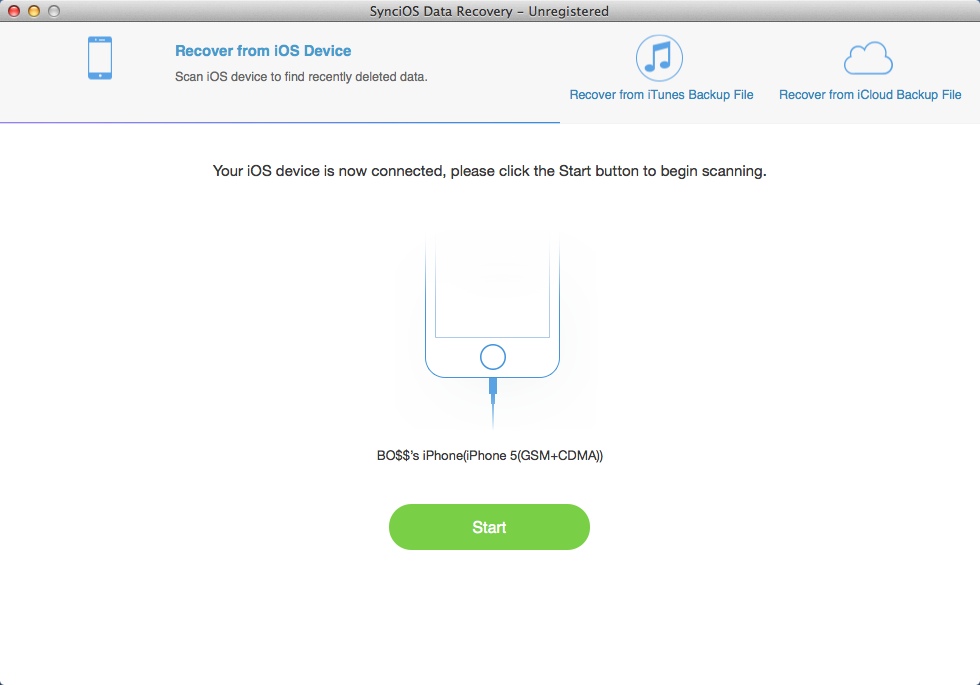 SynciOS Data Recovery for Mac 1.0 : Main Window