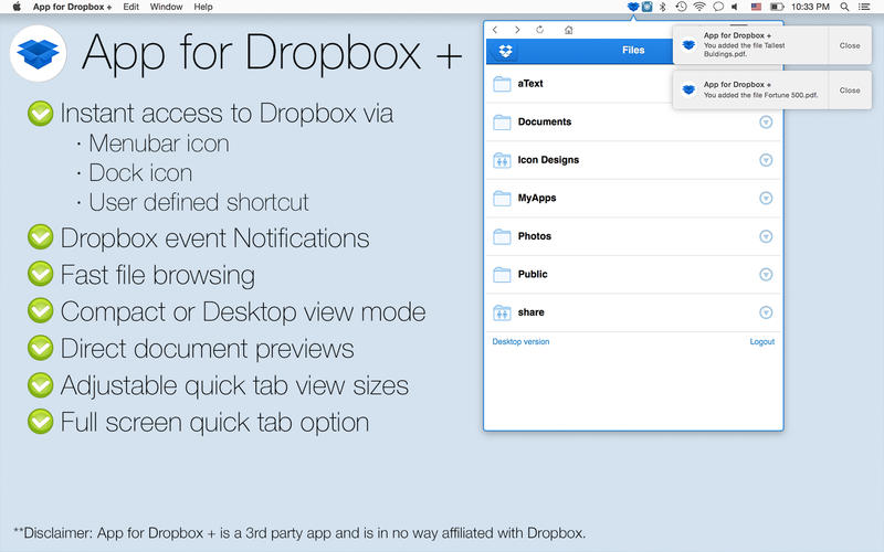 App for Dropbox + 1.0 : Main Window