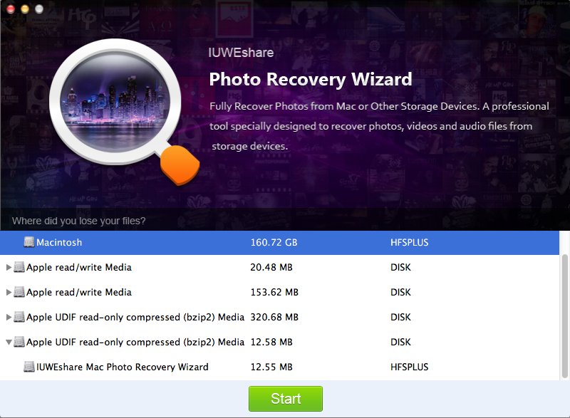IUWEshare Mac Photo Recovery Wizard 1.1 : Main Window