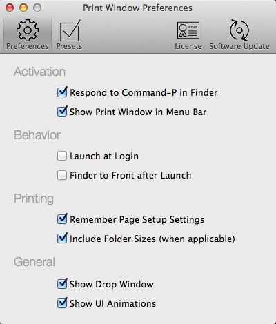 Print Window 5.2 : Program Preferences