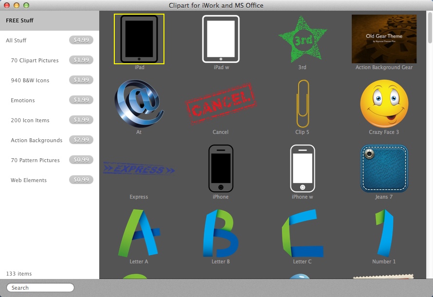 Clipart for iWork and MS Office 4.0 : Main Window