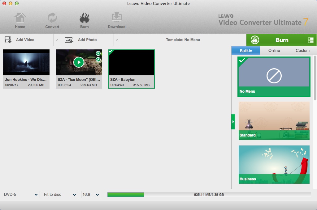 Leawo Video Converter Ultimate 7.3 : Configuring Video Burning Settings