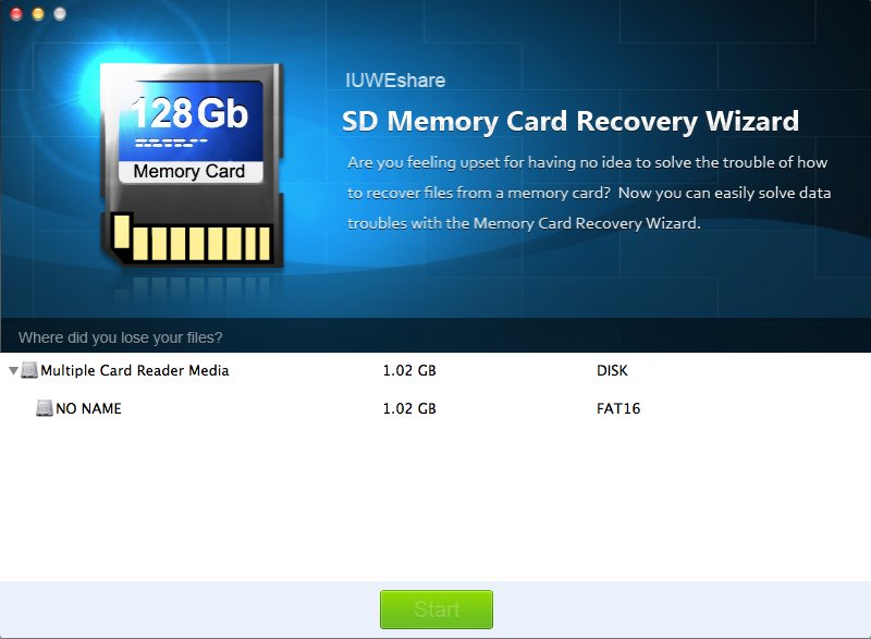 IUWEshare Mac SD Memory Card Recovery Wizard 1.1 : Main Window