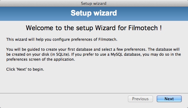 Filmotech 3.5 : Setup Wizard Window