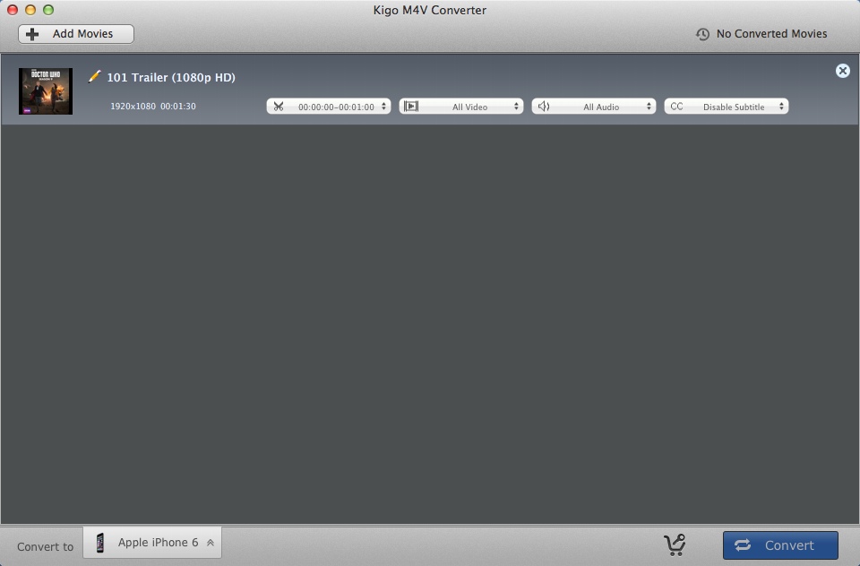 Kigo M4V Converter for Mac OS X 4.1 : Main Window