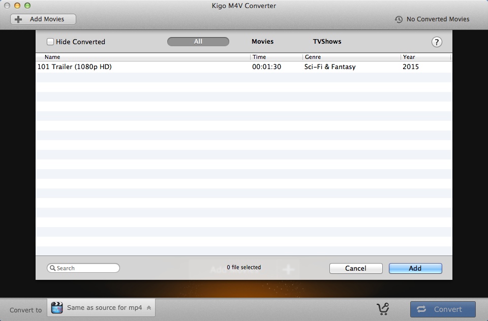 Kigo M4V Converter for Mac OS X 4.1 : Selecting Input Files