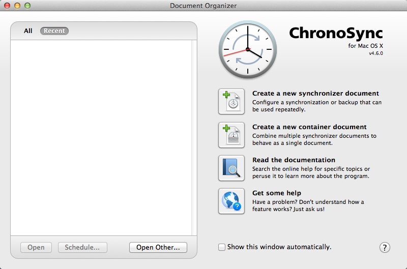 ChronoSync 4.6 : Welcome Window