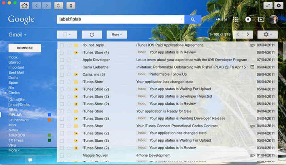 Go for Gmail 1.0 : Main Window