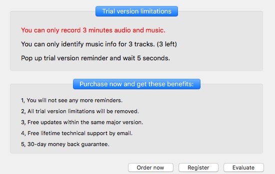 Apowersoft Audio Recorder for Mac 2.3 : Trial Limitations