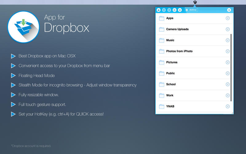 App for Dropbox - Menu Bar Tab 1.0 : Main Window