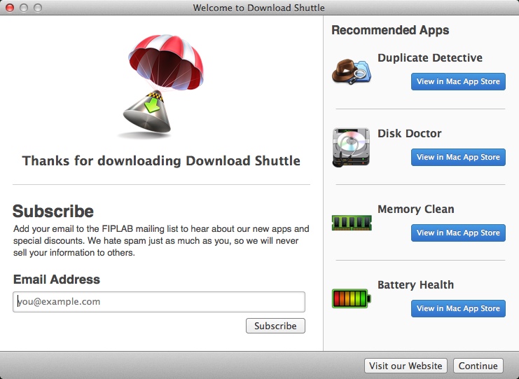 Download Shuttle 1.7 : Welcome Window