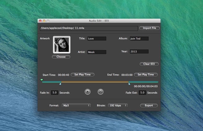 Audio Edit - Trim ID3 2.0 : Main window