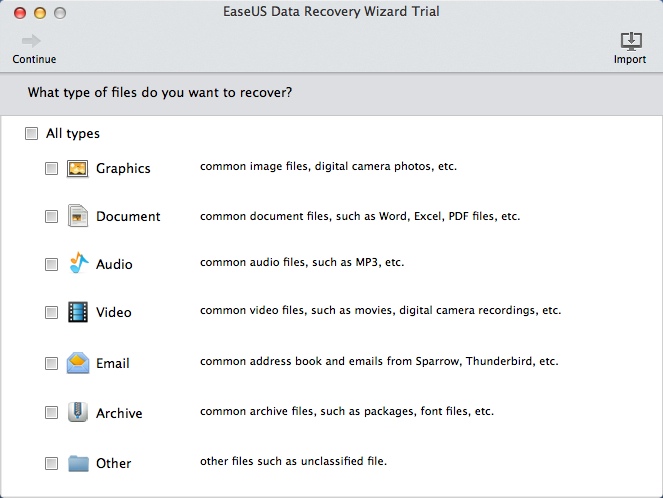 EaseUS Data Recovery Wizard 9.1 : Selecting File Formats For Scan