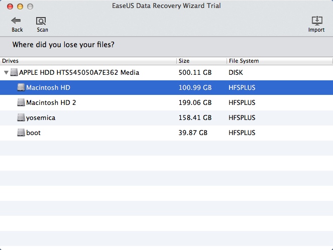 EaseUS Data Recovery Wizard 9.1 : Selecting Drive For Scan