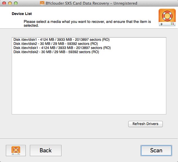 SXS Card Data Recovery 6.8 : Device List
