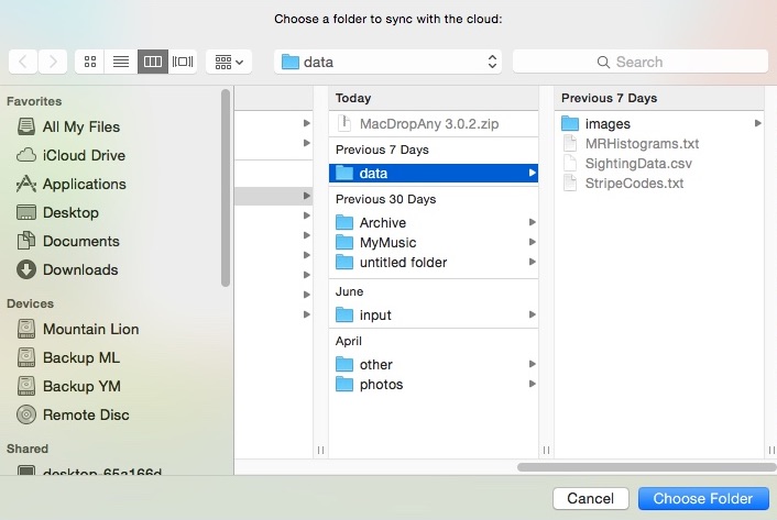 MacDropAny 3.0 : Selecting Folder For Sync