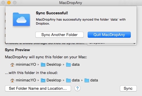 MacDropAny 3.0 : Successful Sync Window
