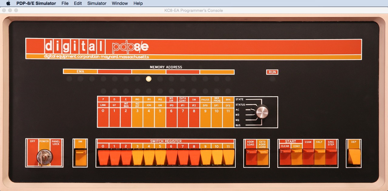 PDP-8/E Simulator 2.0 : Main window