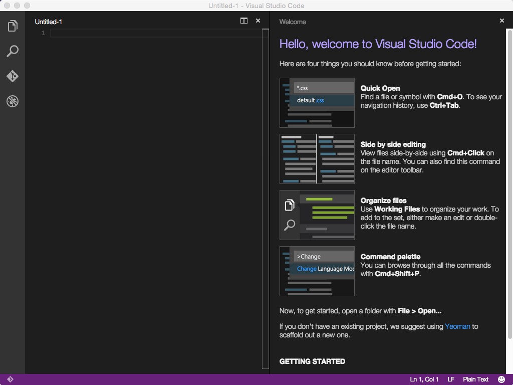 Visual Studio Code 0.1 : Main window