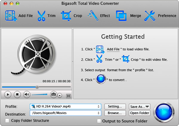 Bigasoft Total Video Converter 4.6 : Main Window