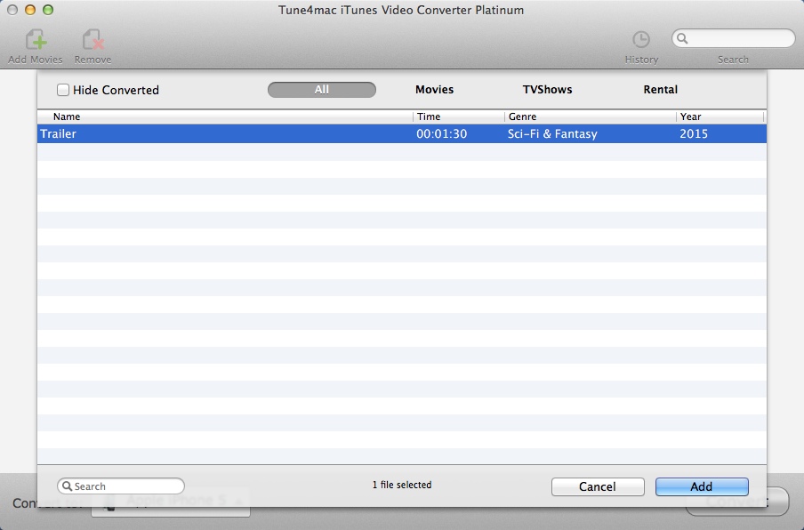 Tune4mac iTunes Video Converter Platinum 4.1 : Importing File