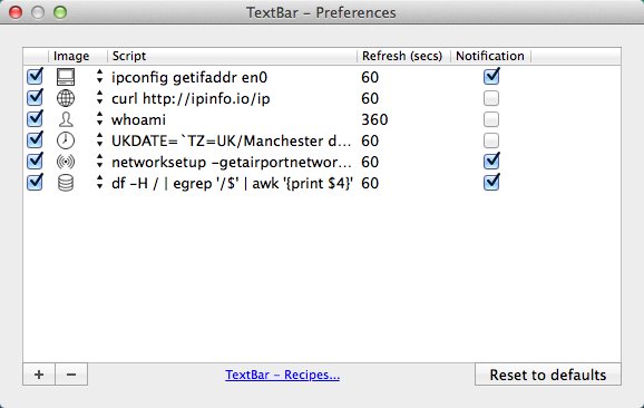 TextBar 1.4 : Preferences Window