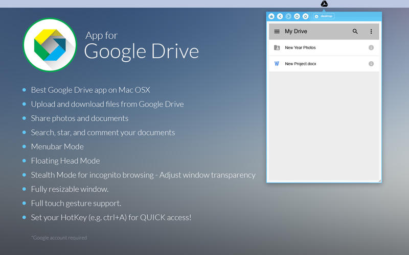 App for GoogleDrive - Menu Bar Tab 1.0 : Main Window