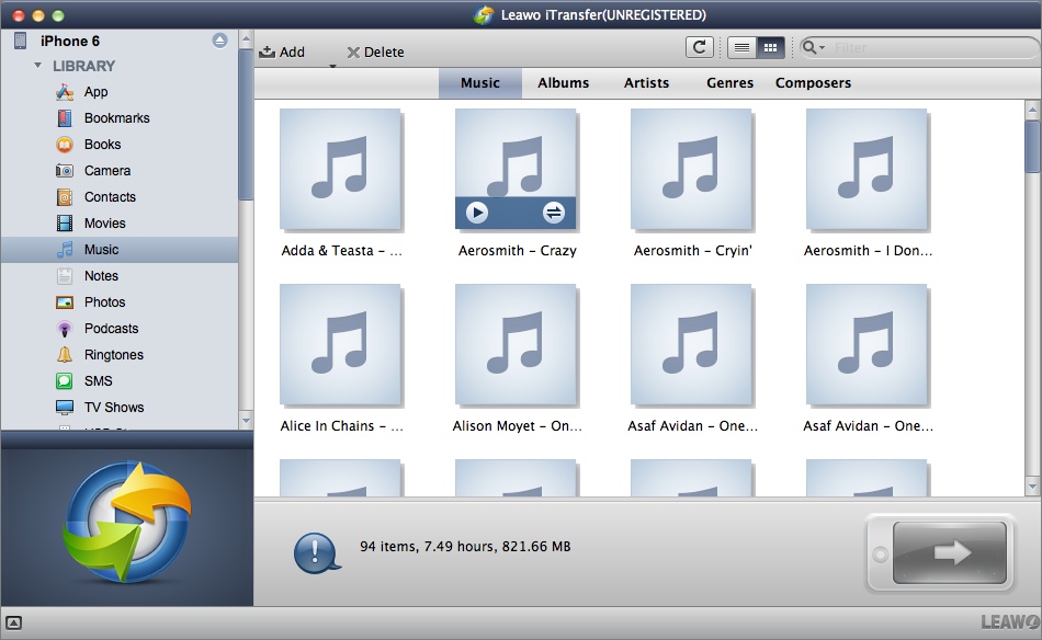 Leawo iTransfer for Mac 1.9 : Checking Music Files On iOS Device