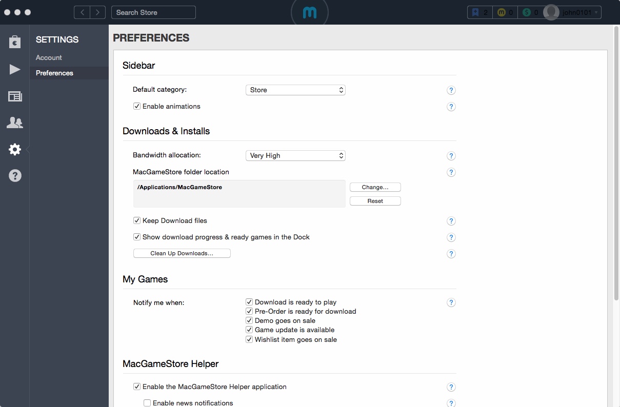 MacGameStore 3.3 : Preferences Window