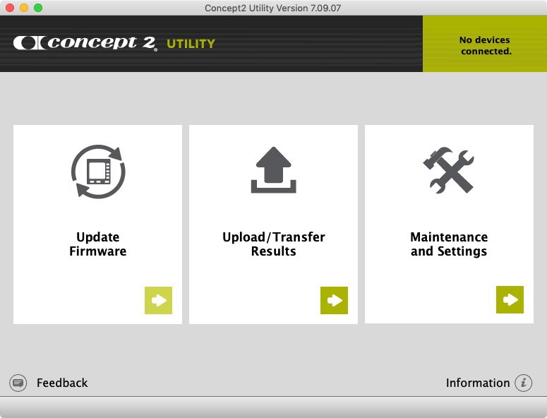 Concept2 Utility 7.0 : Main Screen 
