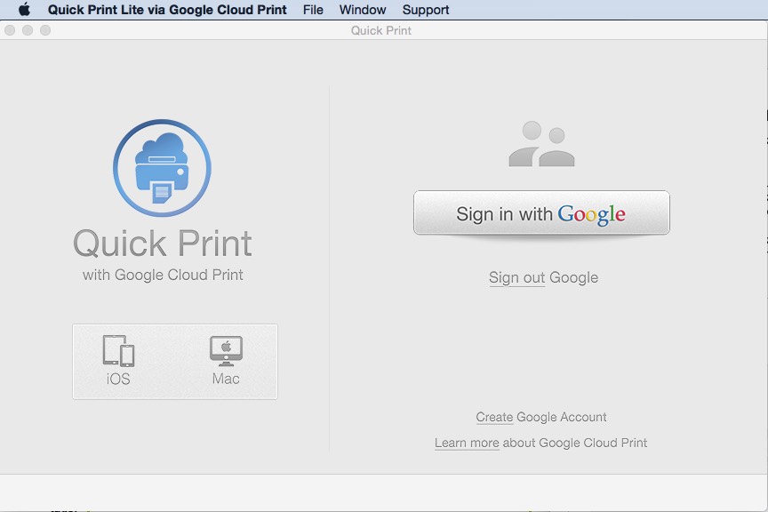 Quick Print Lite via Google Cloud Print 1.2 : Main Window
