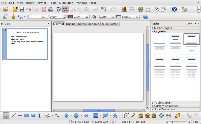 LibreOffice Impress on rollApp 1.2 : Main window