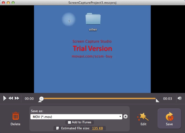 Movavi Screen Capture Studio for Mac 3.1 : Selecting Output Format