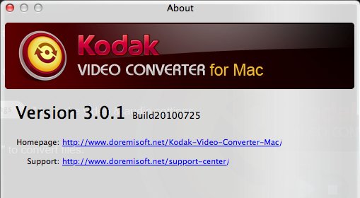 Doremisoft Mac Kodak Video Converter 3.0 : About Window