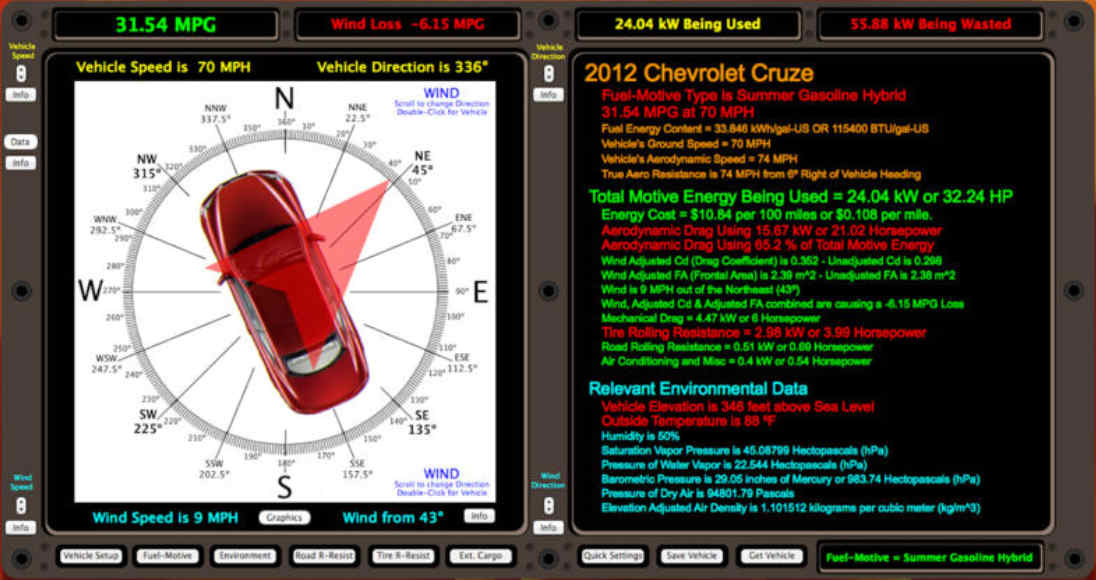 Vehicle Energy Use Simulator 1.0 : Main Window