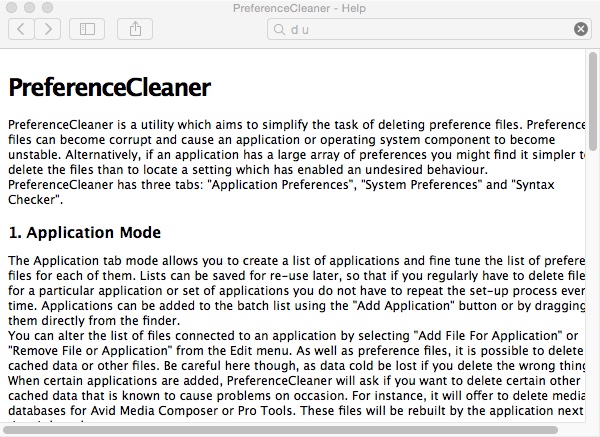 PreferenceCleaner 1.6 : Help Guide
