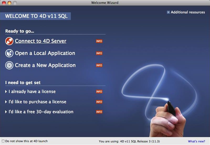 4D SQL Desktop 11.3 : Welcome Wizard