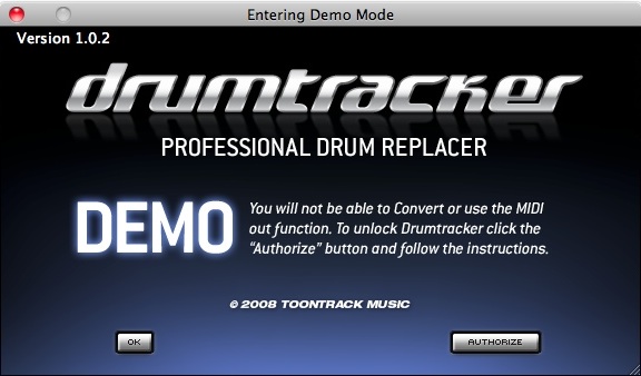 Drumtracker 1.0 : About window