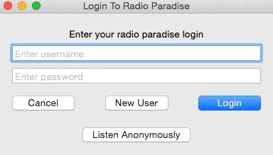 Radio Paradise : Log In Window