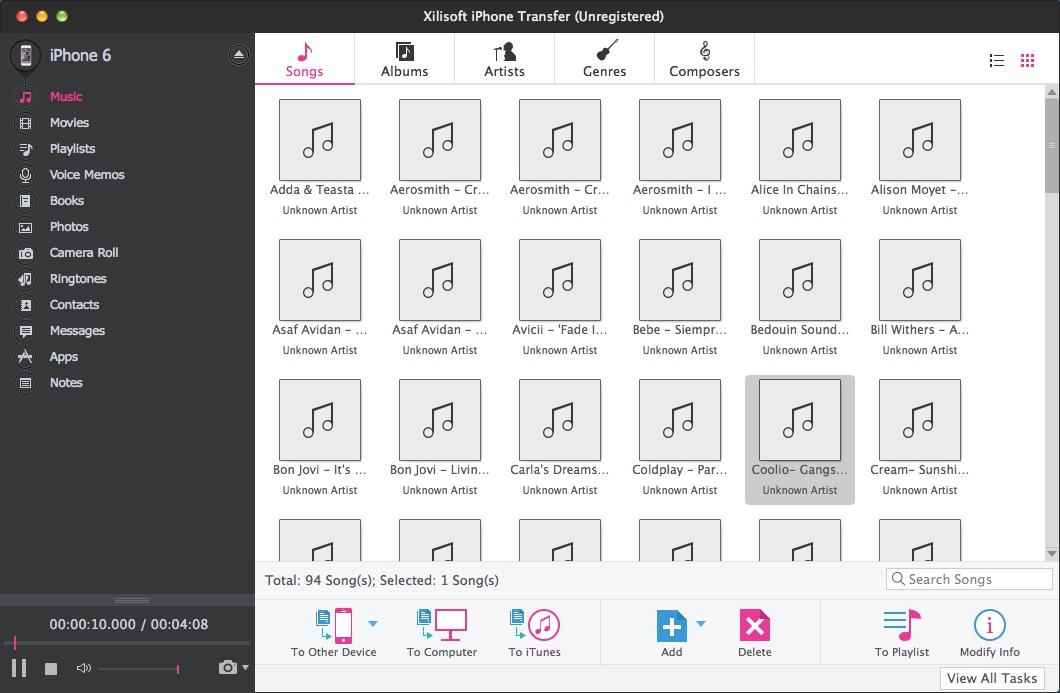 Xilisoft iPhone Transfer 5.7 : Checking Music Files On iOS Device