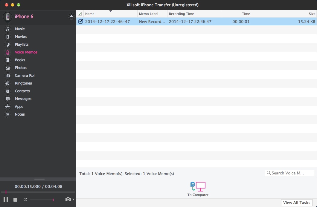 Xilisoft iPhone Transfer 5.7 : Checking Voice Memos On iOS Device