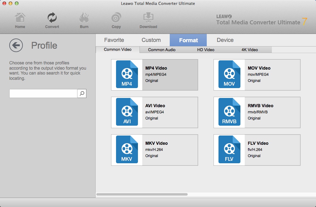 Leawo Total Media Converter Ultimate 7.3 : Selecting Output Profile For Conversion