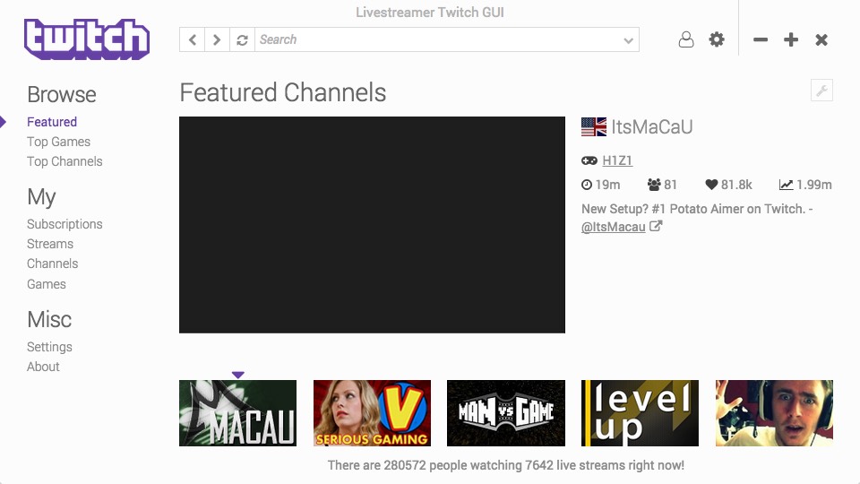 Livestreamer Twitch GUI 0.9 : Main window