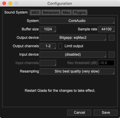 giada 0.1 : Configuration - Sound System 