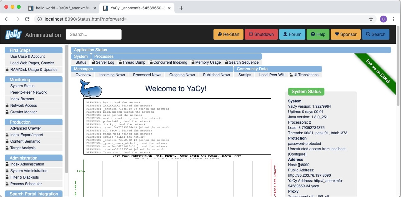 YaCy 1.9 : Welcome Screen 