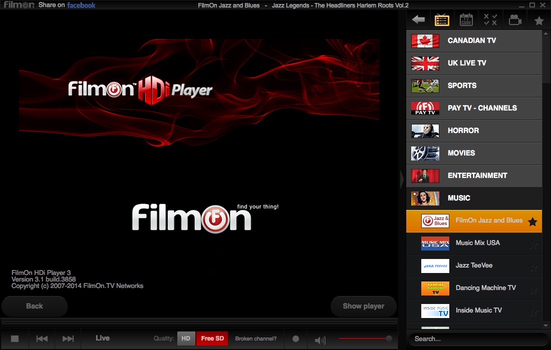 FilmOn HDi Player 3.1 : About Window